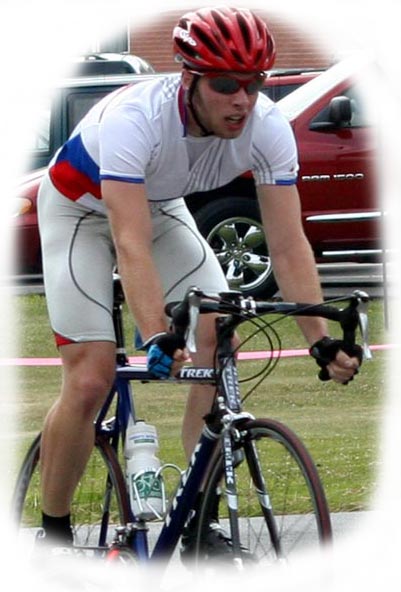 Photo of Levi Bloom finishing the Star Spangled Bicycle Race
